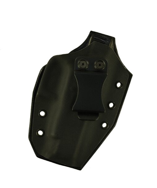 Close Encounter for a Glock 48, r/h, Hybrid, Black Kydex Front, Black Leather Back, Canted, Clip